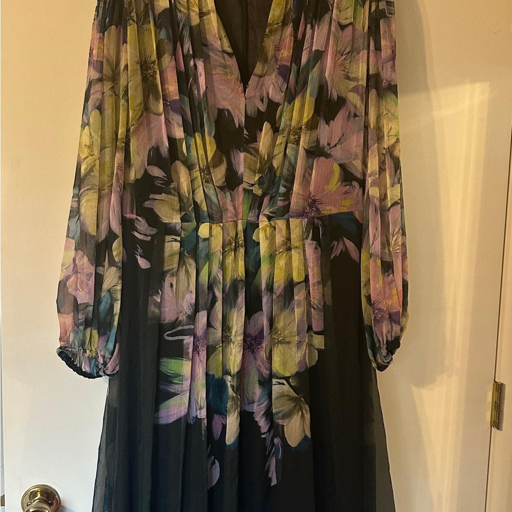 Alex Marie Pink and Yellow Long Sleeve Sundress V-Neck